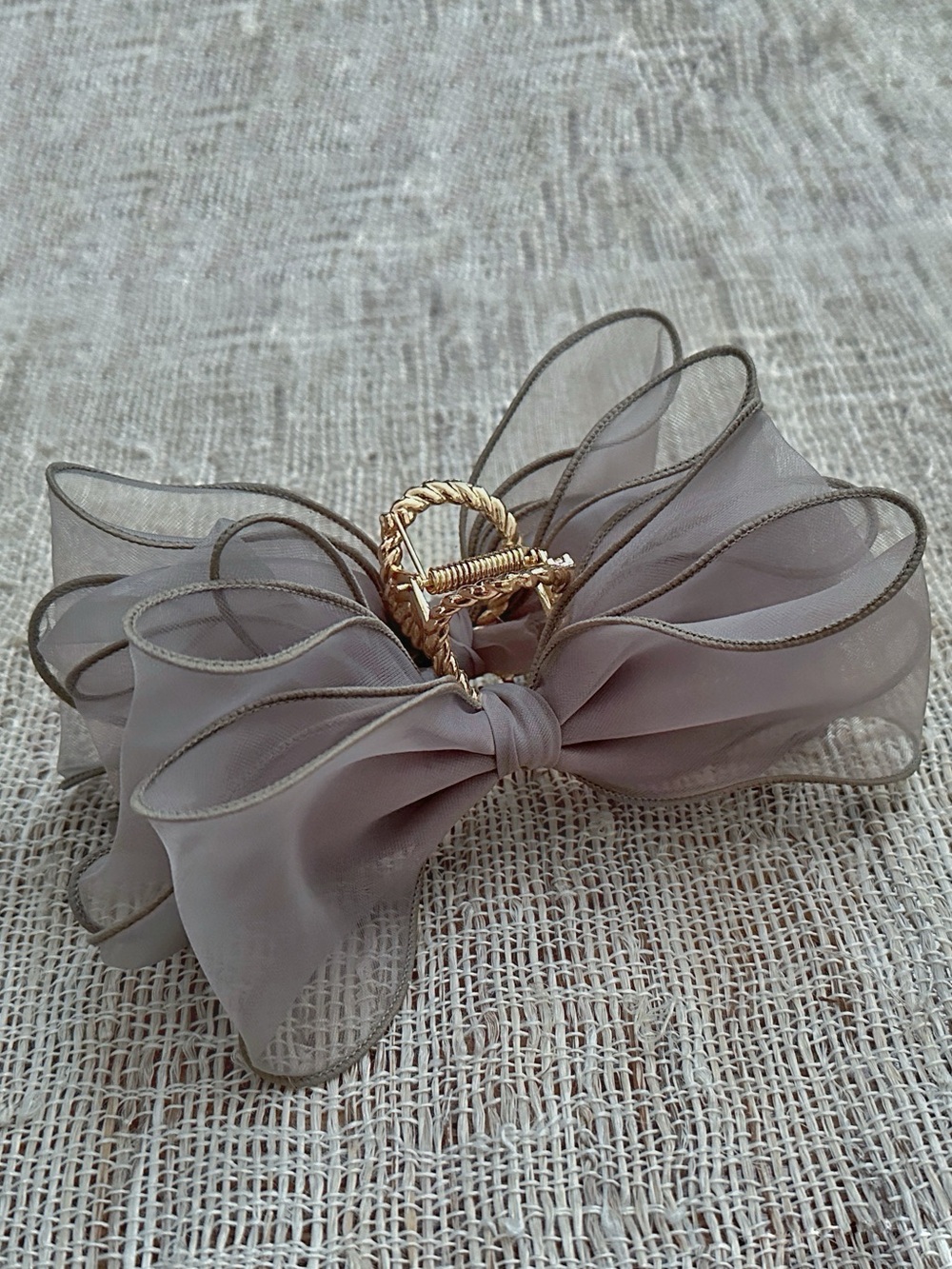 Japanese Organza Bow Hair Clip – Taupe Grey